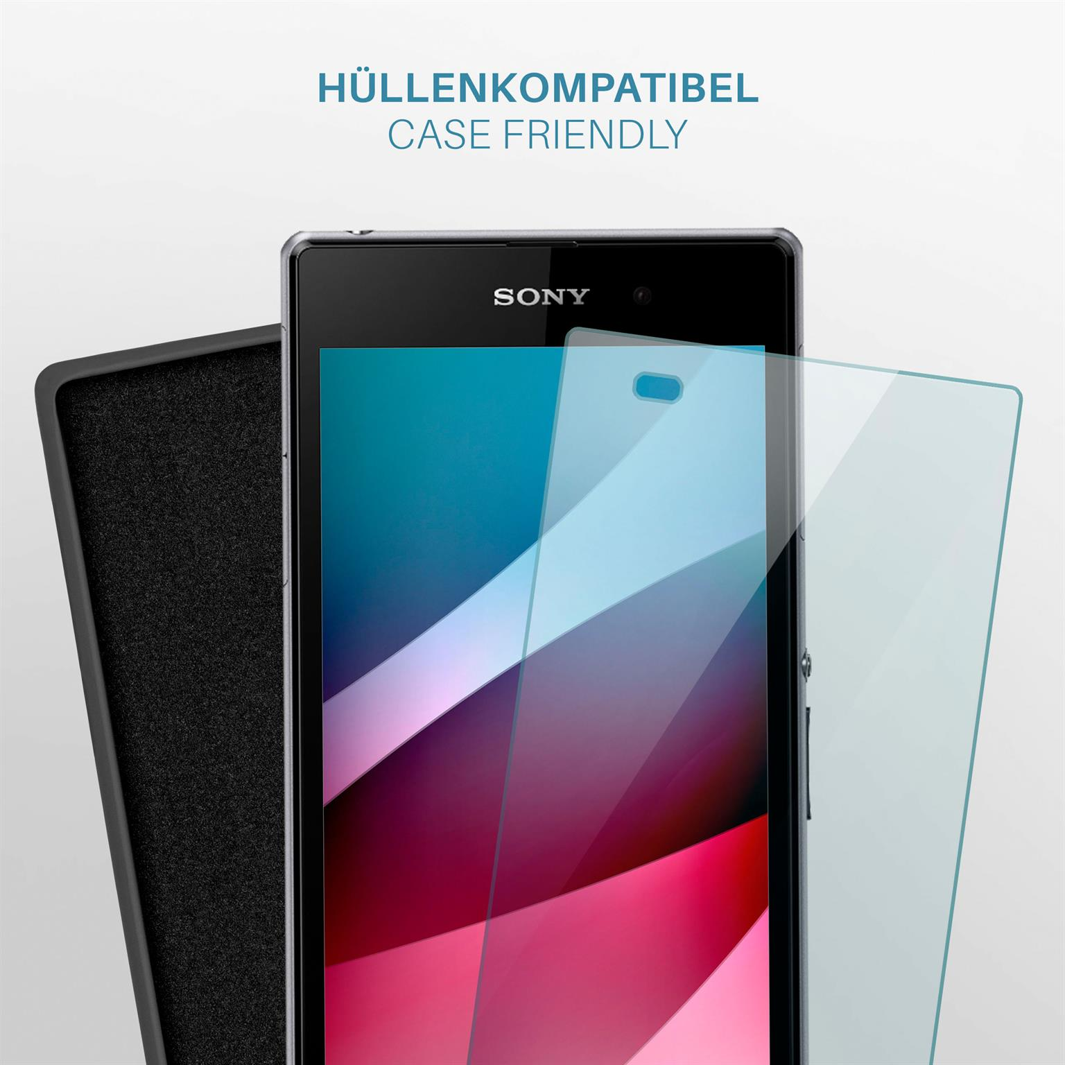 Telefon mit Displayschutz. Gehäusefreundliches Design. Schwarzes Telefon, klarer Schutz und schwarze Hülle.