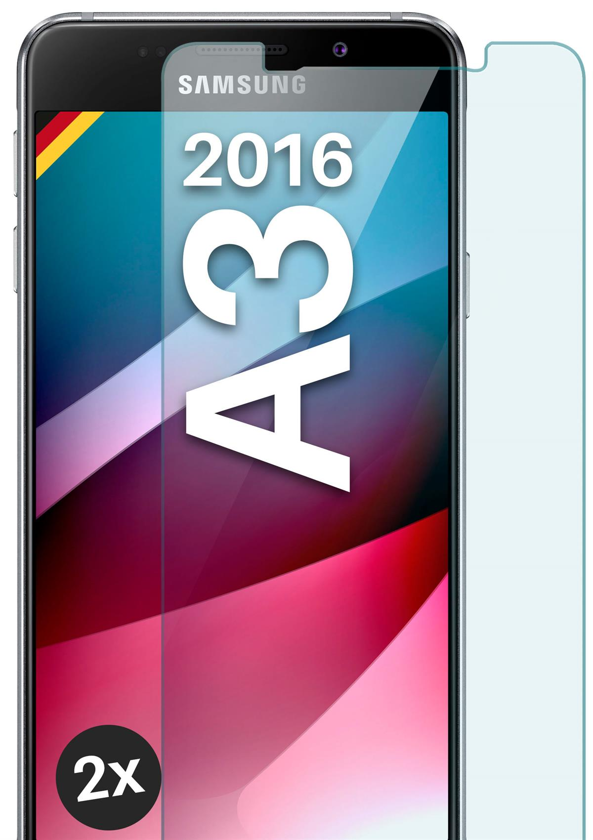 MOEX 2x Panzerglas - Schutzfolie, A3 Galaxy klar (2016)) Samsung Schutzglas(für