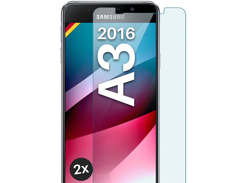 MOEX 2x Panzerglas - Schutzfolie, klar Schutzglas(für Samsung Galaxy A3 (2016))