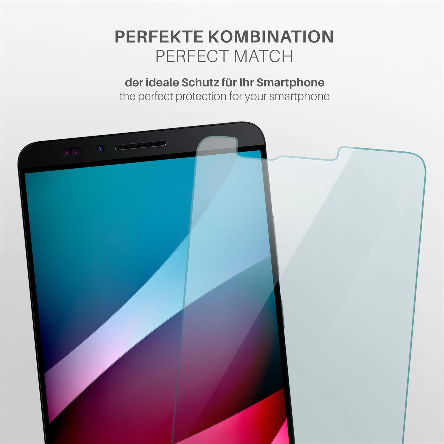 Smartphone mit angebrachter Displayschutzfolie. Der Schutz ist klar und auf dem Bildschirm angebracht.