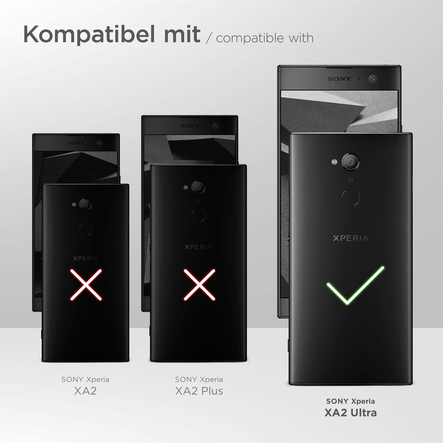 Sony Xperia XA2 Ultra Telefon mit Häkchen und andere inkompatible Xperia Telefone.