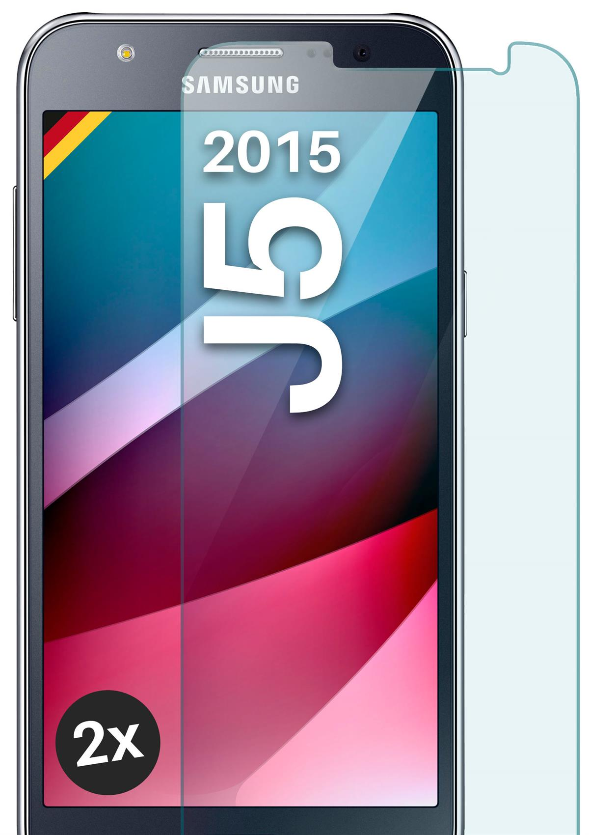 klar - Schutzfolie, Panzerglas (2015)) 2x J5 Samsung MOEX Schutzglas(für Galaxy