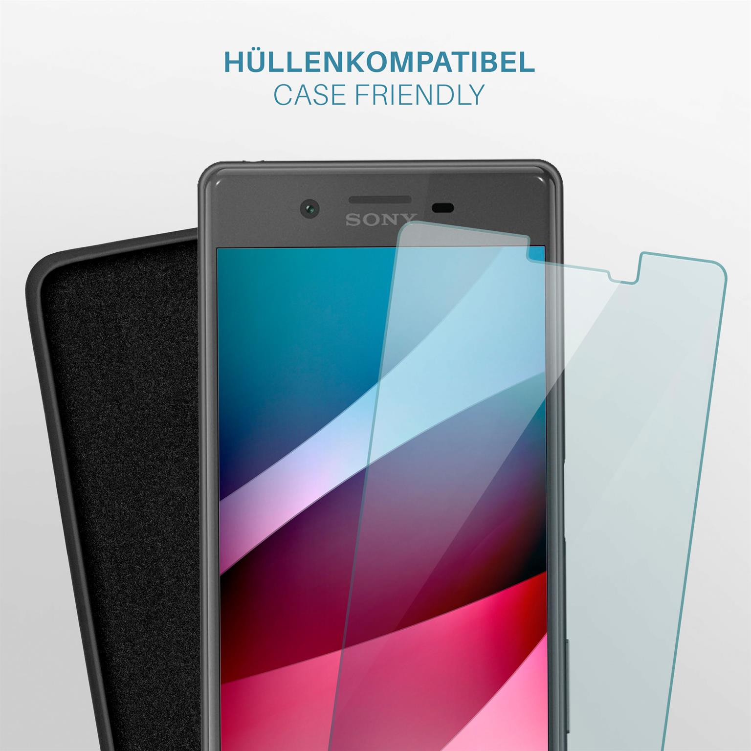 Telefon und Hülle. Eine Displayschutzfolie wird auf dem Bildschirm des Telefons angebracht.