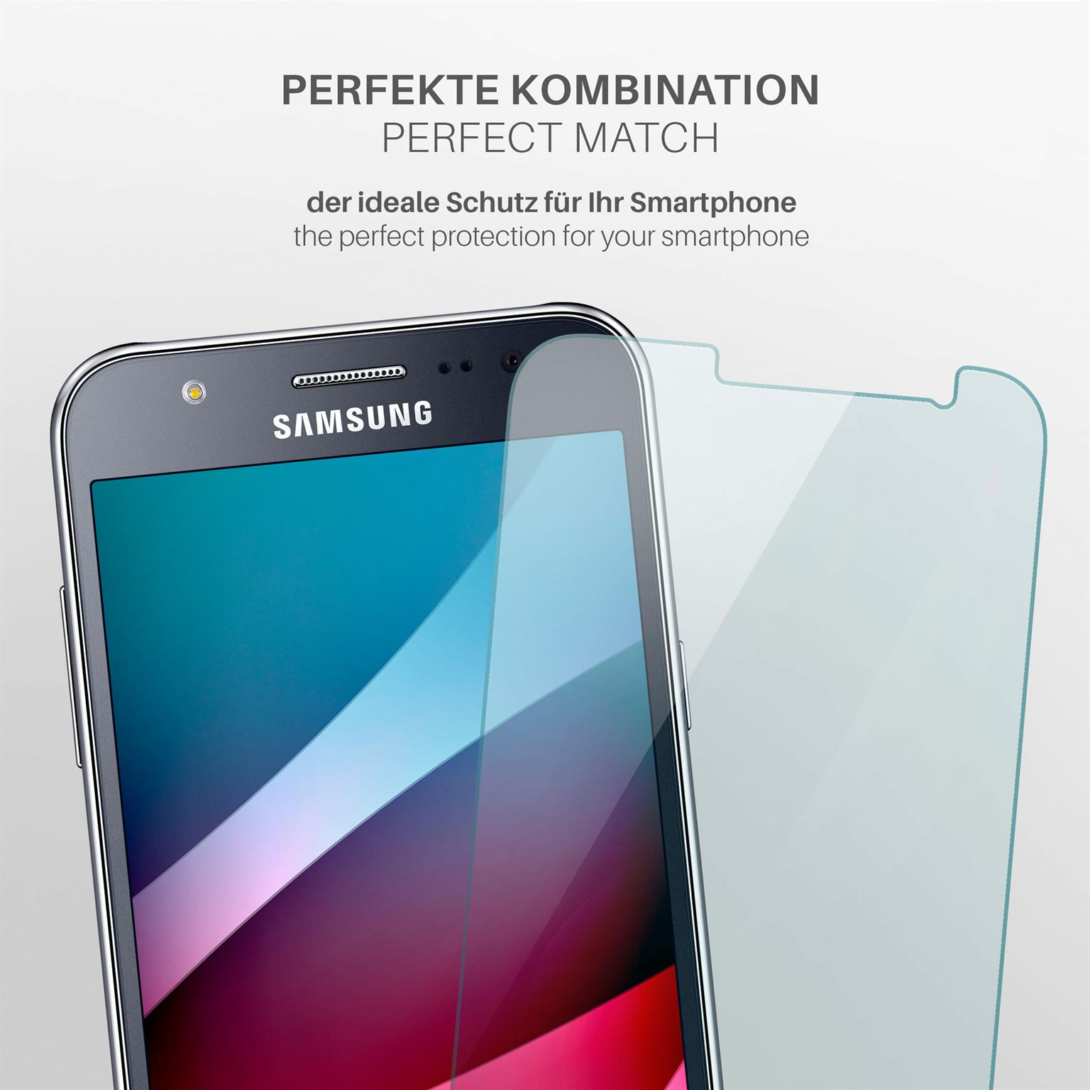 Panzerglas klar Samsung 2x - Schutzglas(für Schutzfolie, MOEX J5 (2015)) Galaxy