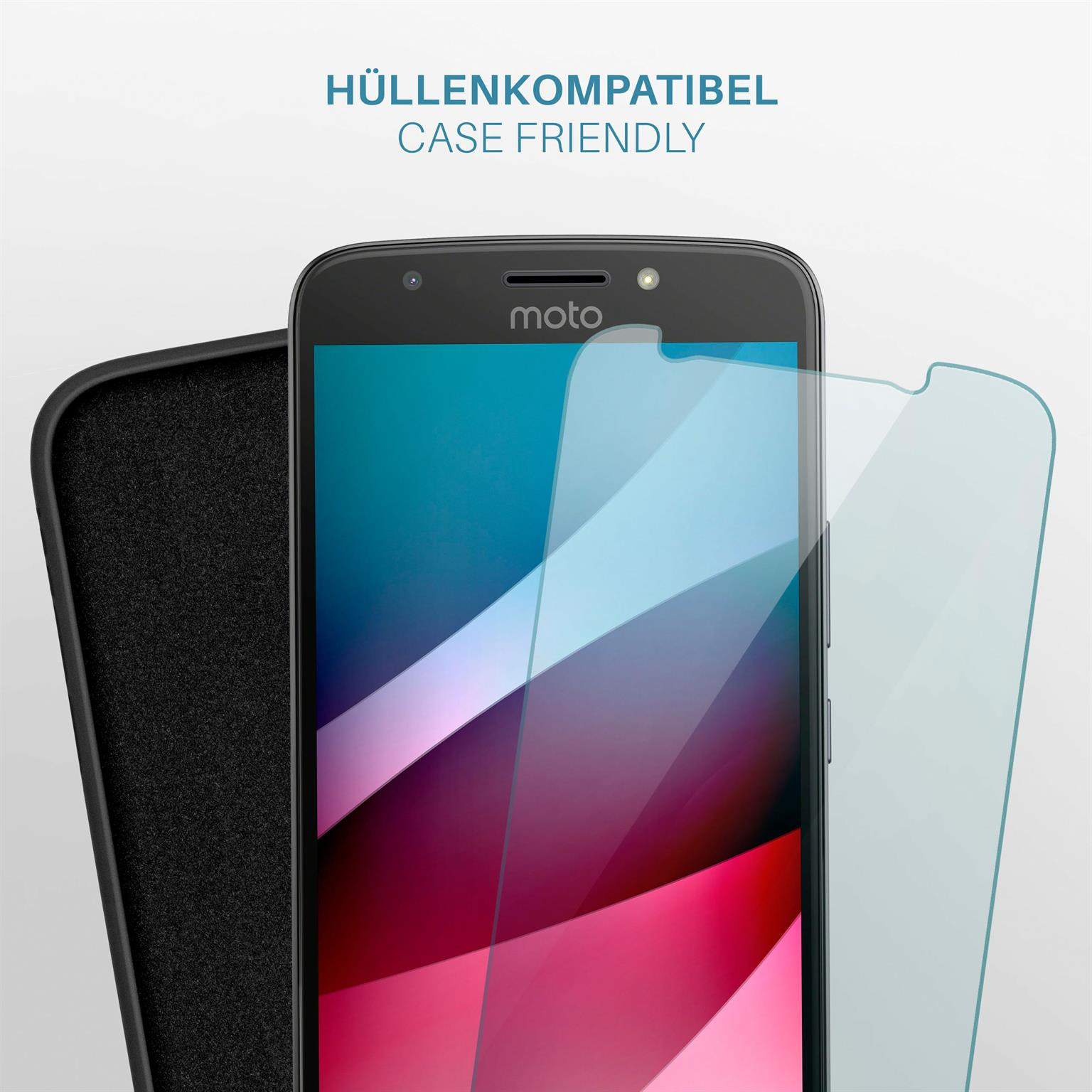 Smartphone mit Displayschutz und Hülle. Die Hülle ist schwarz.