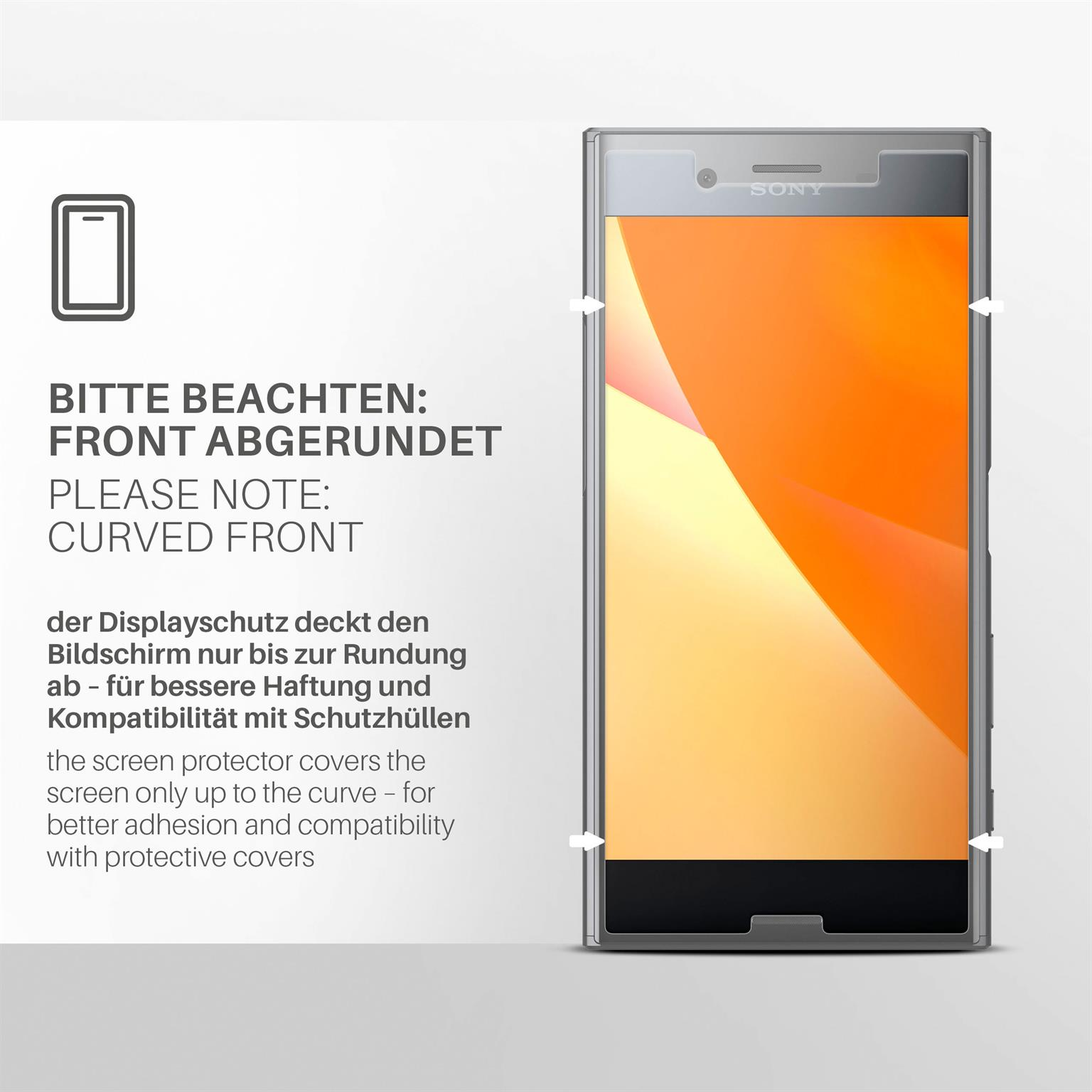 Smartphone mit aufgebrachter Displayschutzfolie, die einen orangefarbenen Farbverlauf anzeigt.