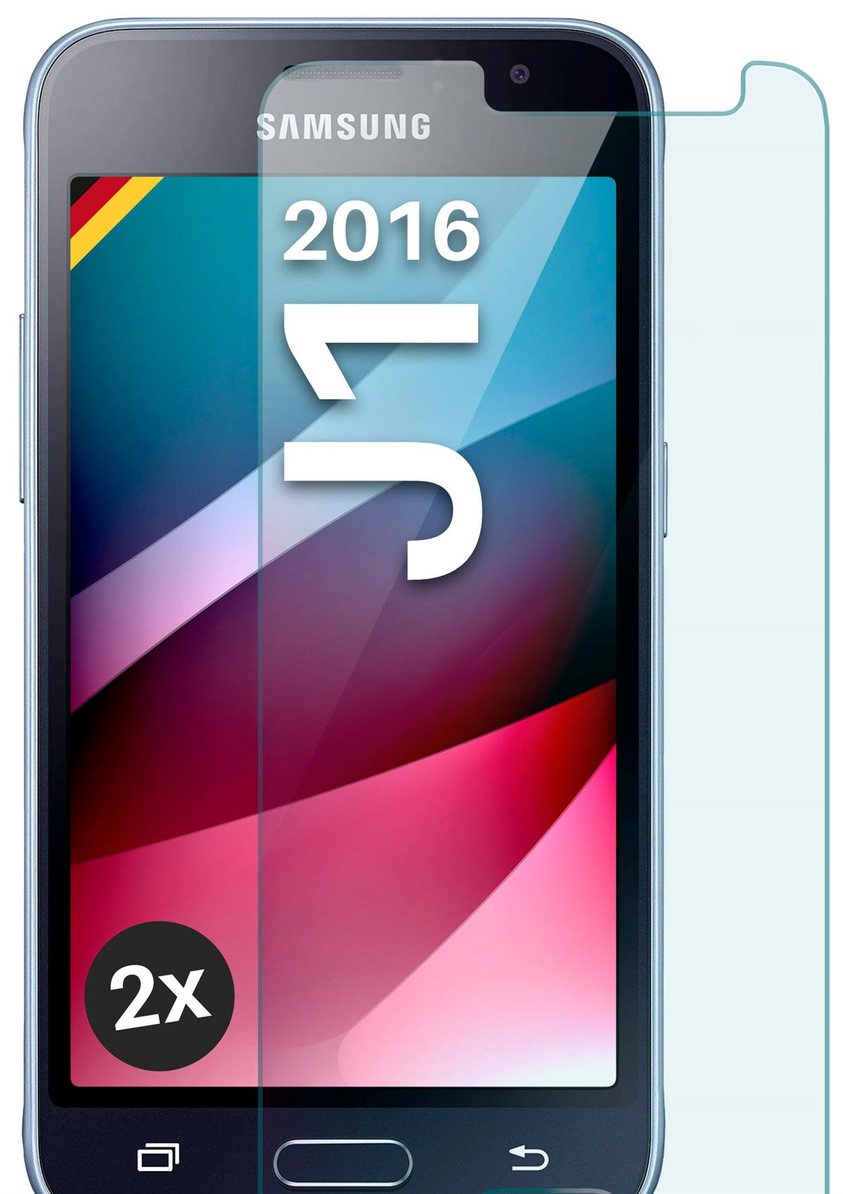 J1 Schutzglas(für klar (2016)) Samsung Panzerglas 2x MOEX Schutzfolie, Galaxy -