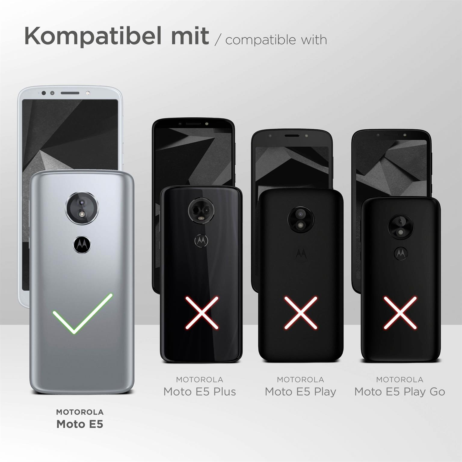 Vier Telefone. Eines ist mit dem Motorola Moto E5 kompatibel, andere nicht.