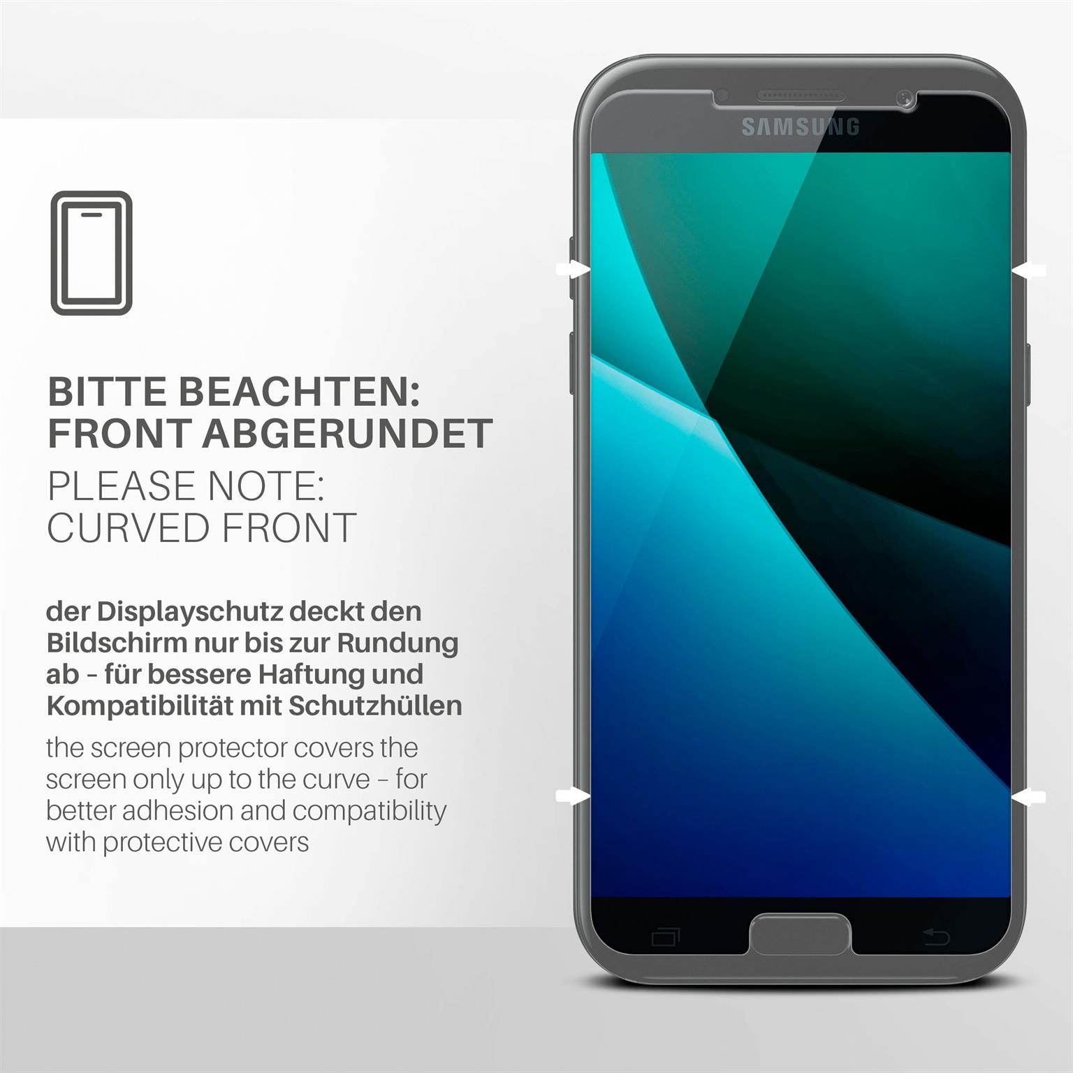 Ein Telefonbildschirm mit gebogener Vorderseite, die Schutzfolie bedeckt nur die Krümmung.