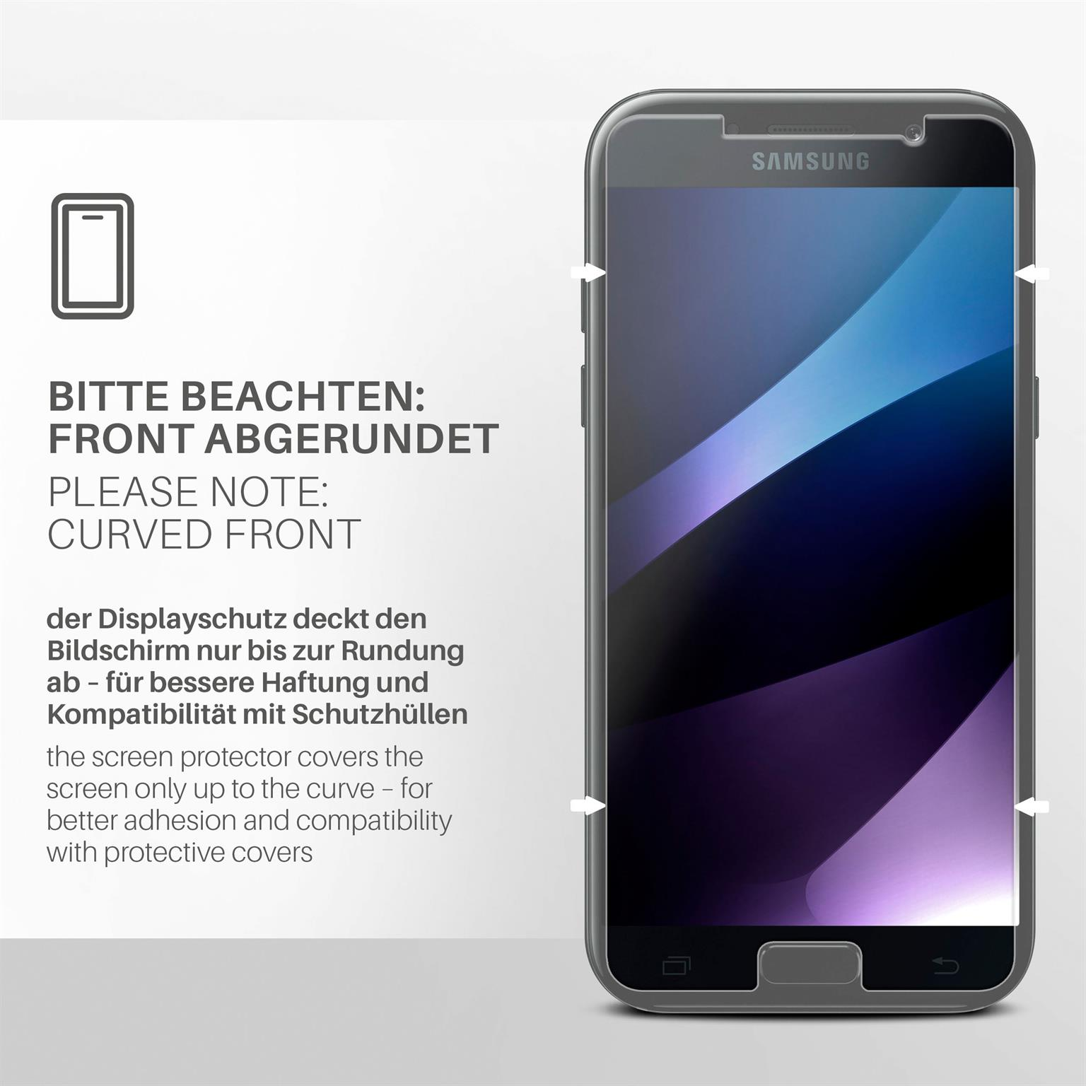 Eine Frau mit Kopfhörern hält ein Telefon. Bild zeigt Wirkung des Schutzfilms gegen Reflexionen.