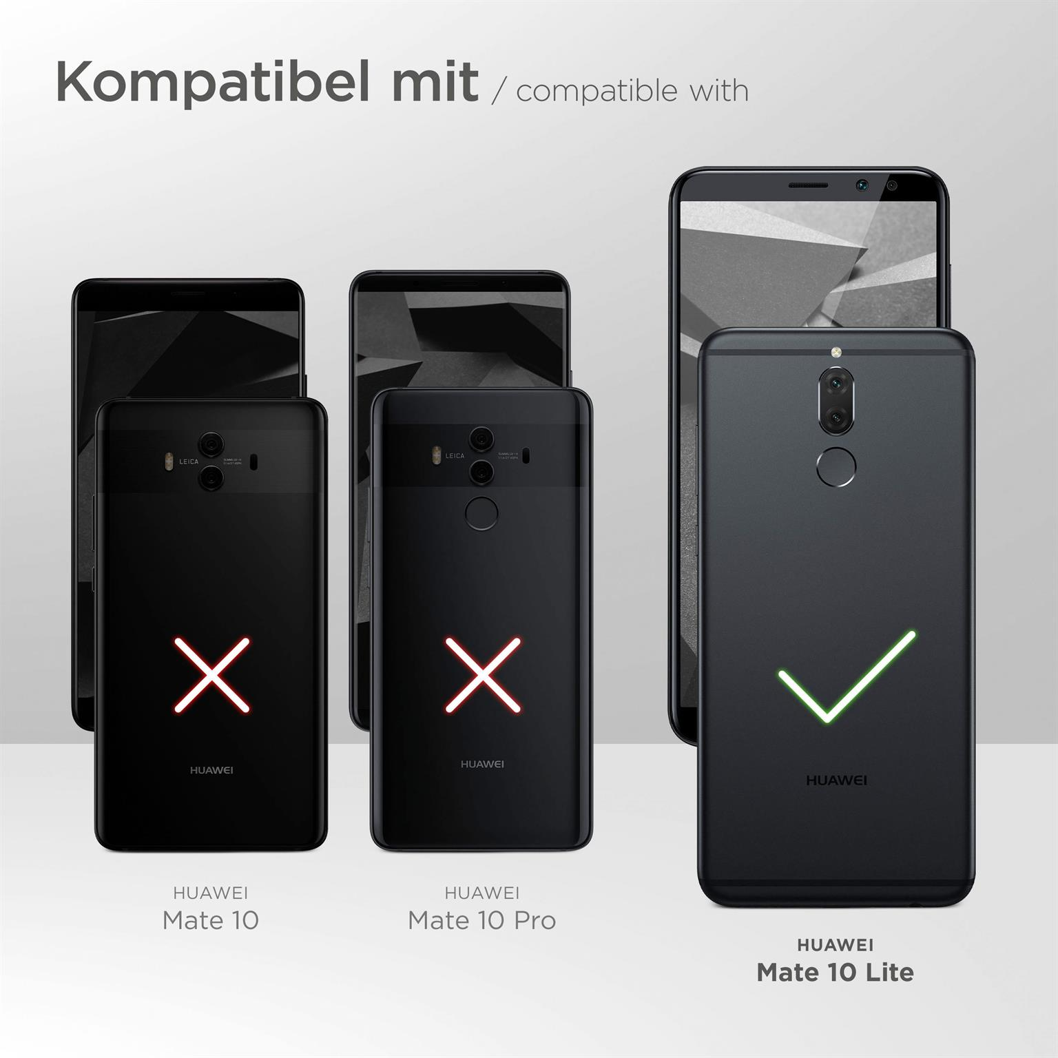 Telefon-Kompatibilitätsgrafik. Huawei Mate 10 Lite mit grünem Haken, andere mit rotem X.