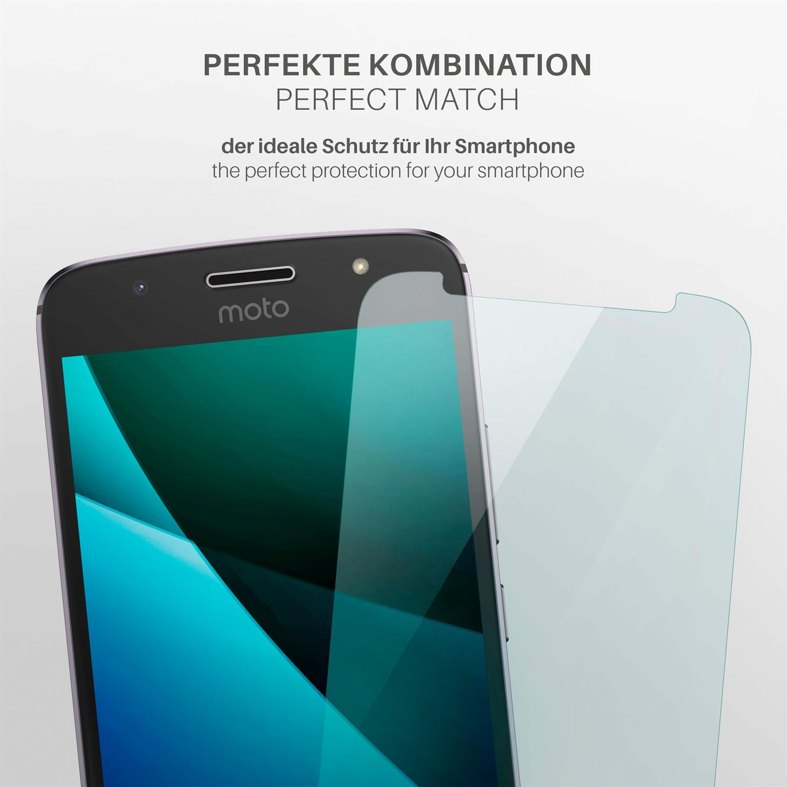 Ein Telefon mit Displayschutz. Der Bildschirm hat einen blauen Farbverlauf und das Telefon ist schwarz.