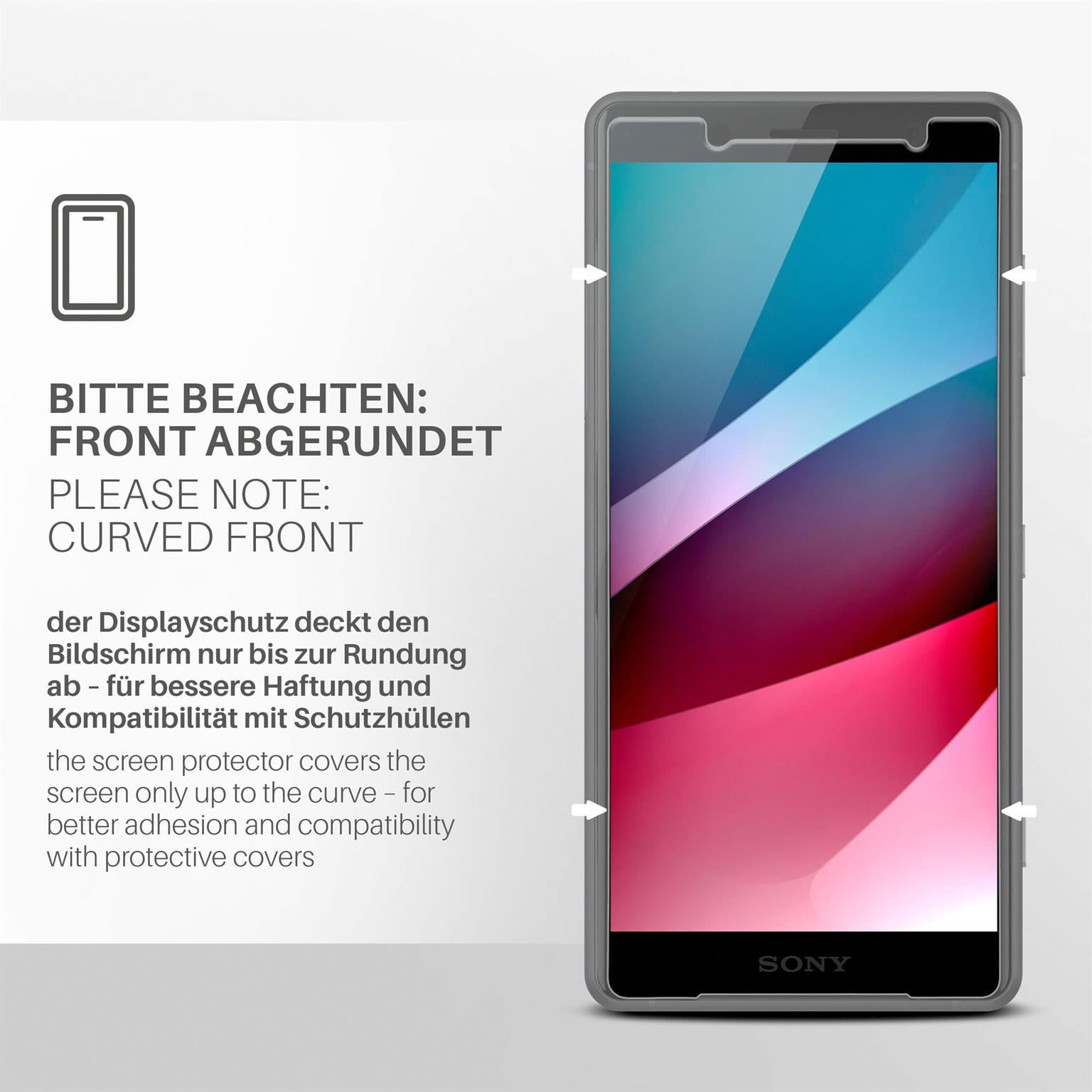Ein Telefon mit Displayschutzfolie. Der Displayschutz bedeckt den Bildschirm nur bis zur Rundung für besseren Halt.