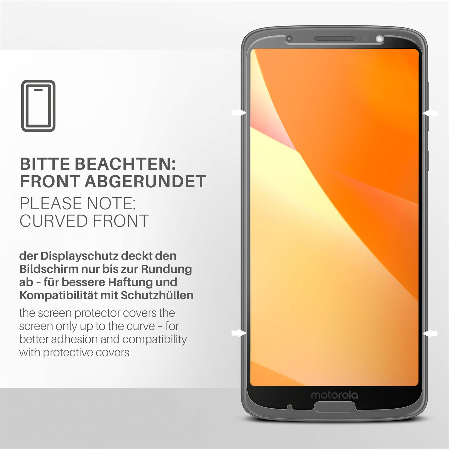Ein Telefon mit einer orangefarbenen Bildschirmschutzfolie wird mit Text angezeigt.