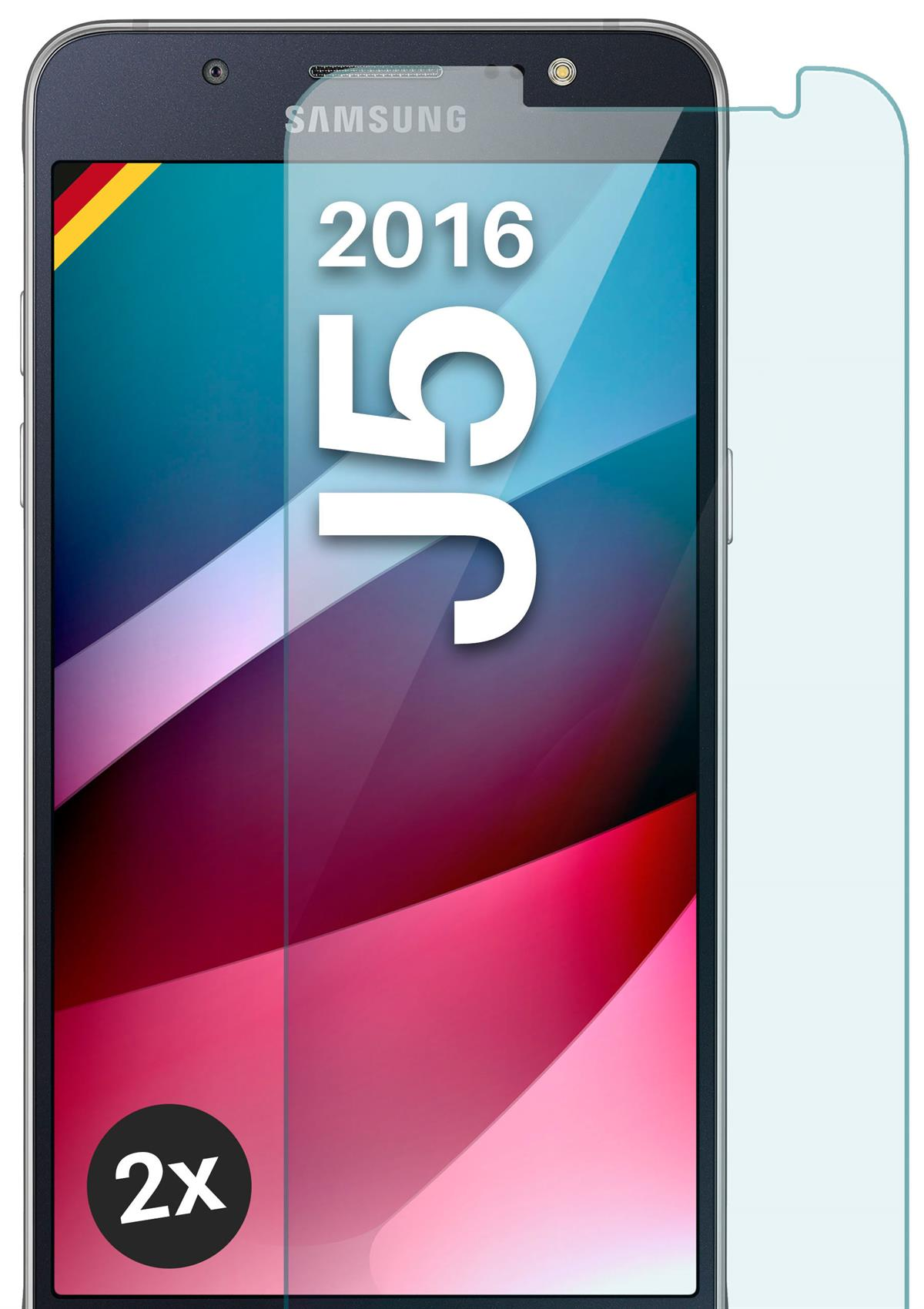 2x (2016)) Schutzglas(für Galaxy MOEX J5 klar Schutzfolie, Panzerglas Samsung -