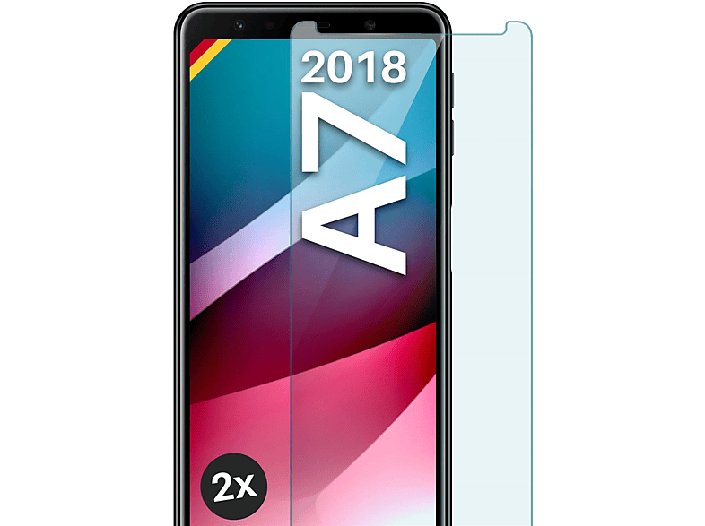 MOEX 2x Galaxy Panzerglas Samsung A7 - Schutzfolie, (2018)) klar Schutzglas(für