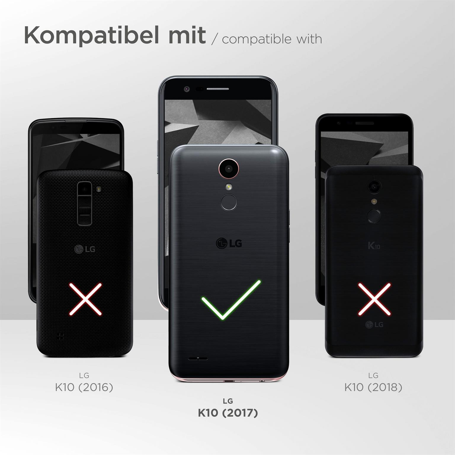 Drei Telefone, ein grünes Häkchen, zwei rote X. Text: Kompatibel mit LG K10 (2017).