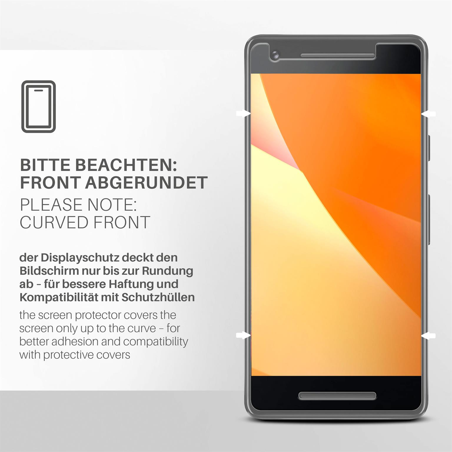 Ein Telefon mit gebogener Vorderseite, das zeigt, wie ein Displayschutz den Bildschirm bis zur Krümmung bedeckt.