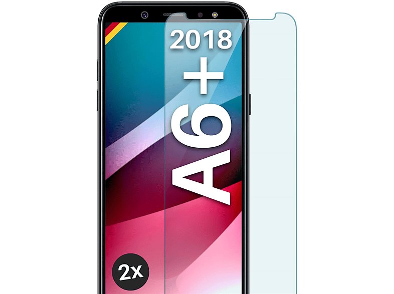MOEX 2x Panzerglas - Schutzfolie, klar Schutzglas(für Samsung Galaxy A6 Plus (2018))