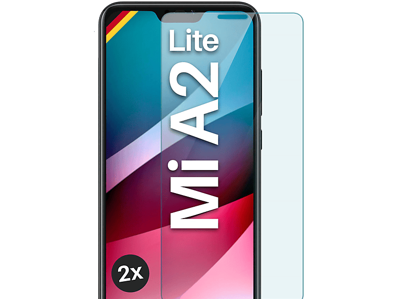 MOEX 2x Panzerglas Xiaomi Lite) - Schutzfolie, A2 Mi klar Schutzglas(für