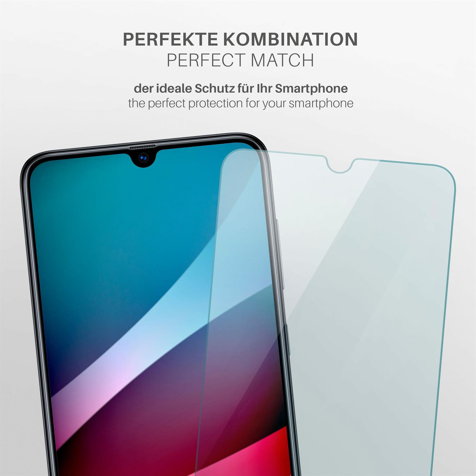 Ein Telefon mit einem Displayschutz davor. Der Displayschutz ist transparent.