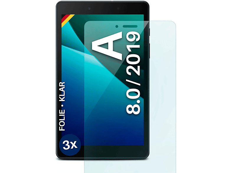 MOEX 3x Schutzfolie, klar Displayschutz(für Samsung Galaxy Tab A 8.0 2019)