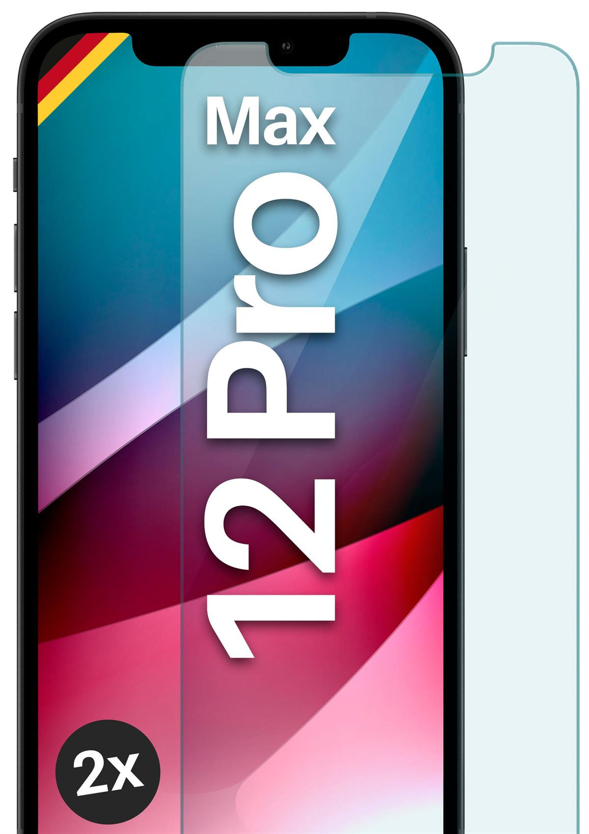MOEX 2x Panzerglas - Schutzfolie, Max) klar Apple Schutzglas(für Pro 12 iPhone