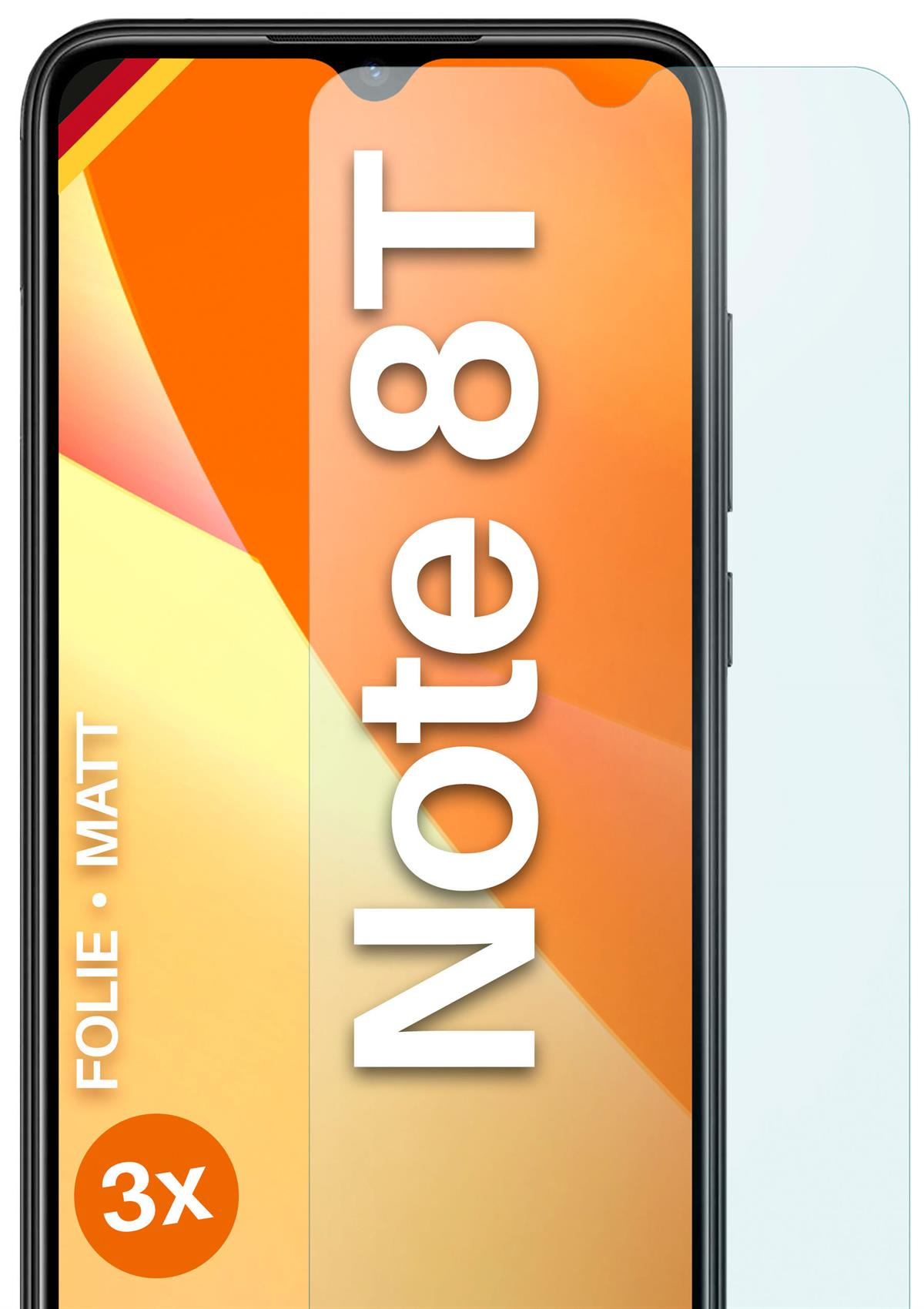 MOEX Note 8T) matt Displayschutz(für 3x Xiaomi Schutzfolie, Redmi