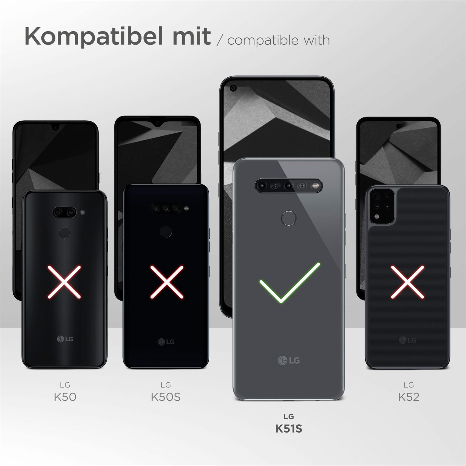 Das Bild zeigt verschiedene LG-Telefone. Ein Telefon hat ein Häkchen, andere ein X, was die Gehäusekompatibilität anzeigt.