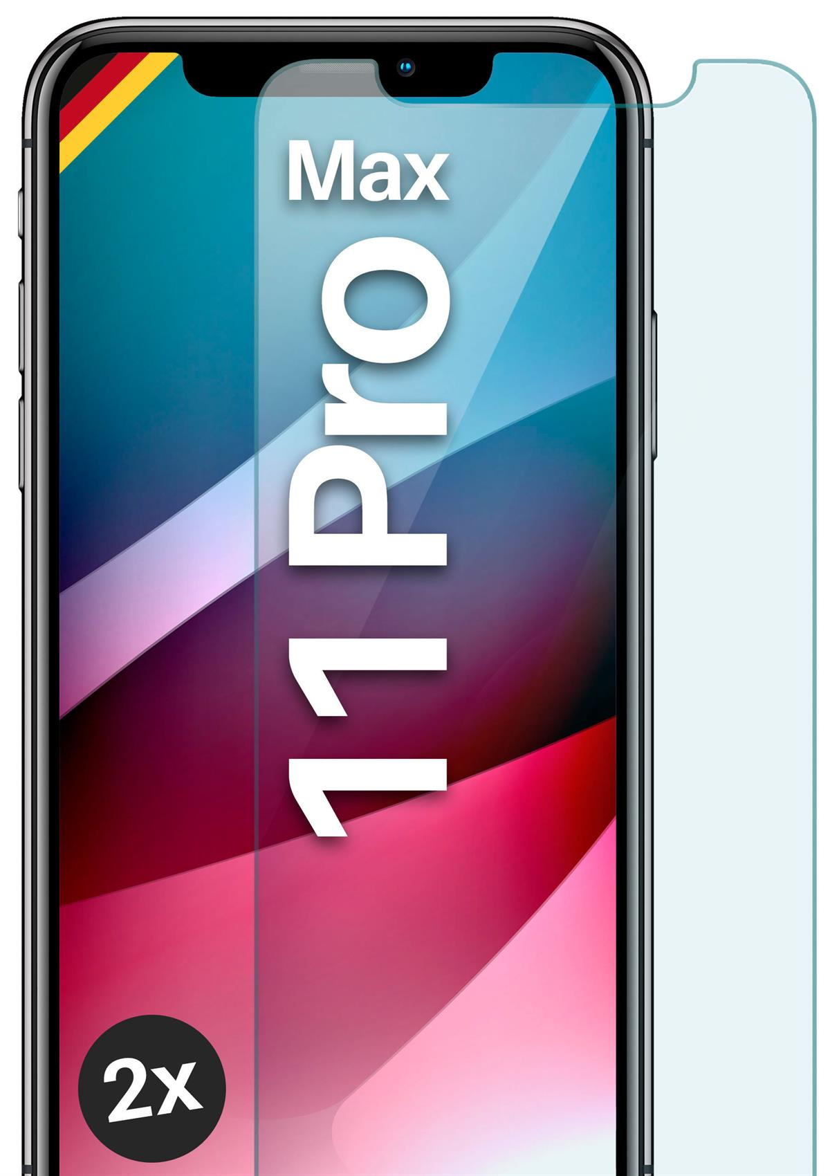 MOEX 2x Panzerglas iPhone Apple klar Pro Max) - 11 Schutzfolie, Schutzglas(für