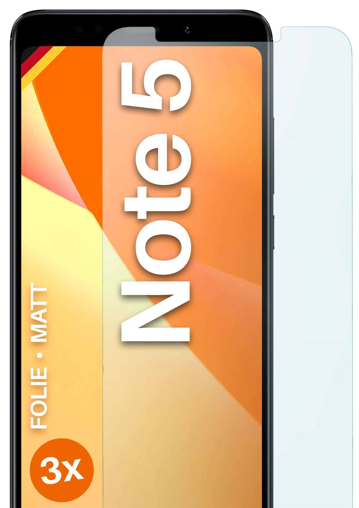 MOEX 3x Schutzfolie, matt Displayschutz(für 5) Xiaomi Redmi Note
