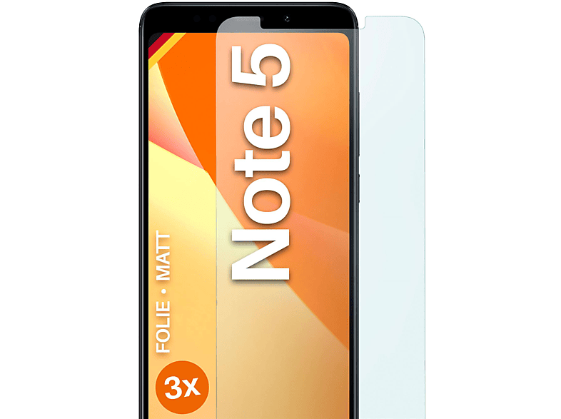 MOEX 3x Schutzfolie, matt Redmi Xiaomi Note Displayschutz(für 5)