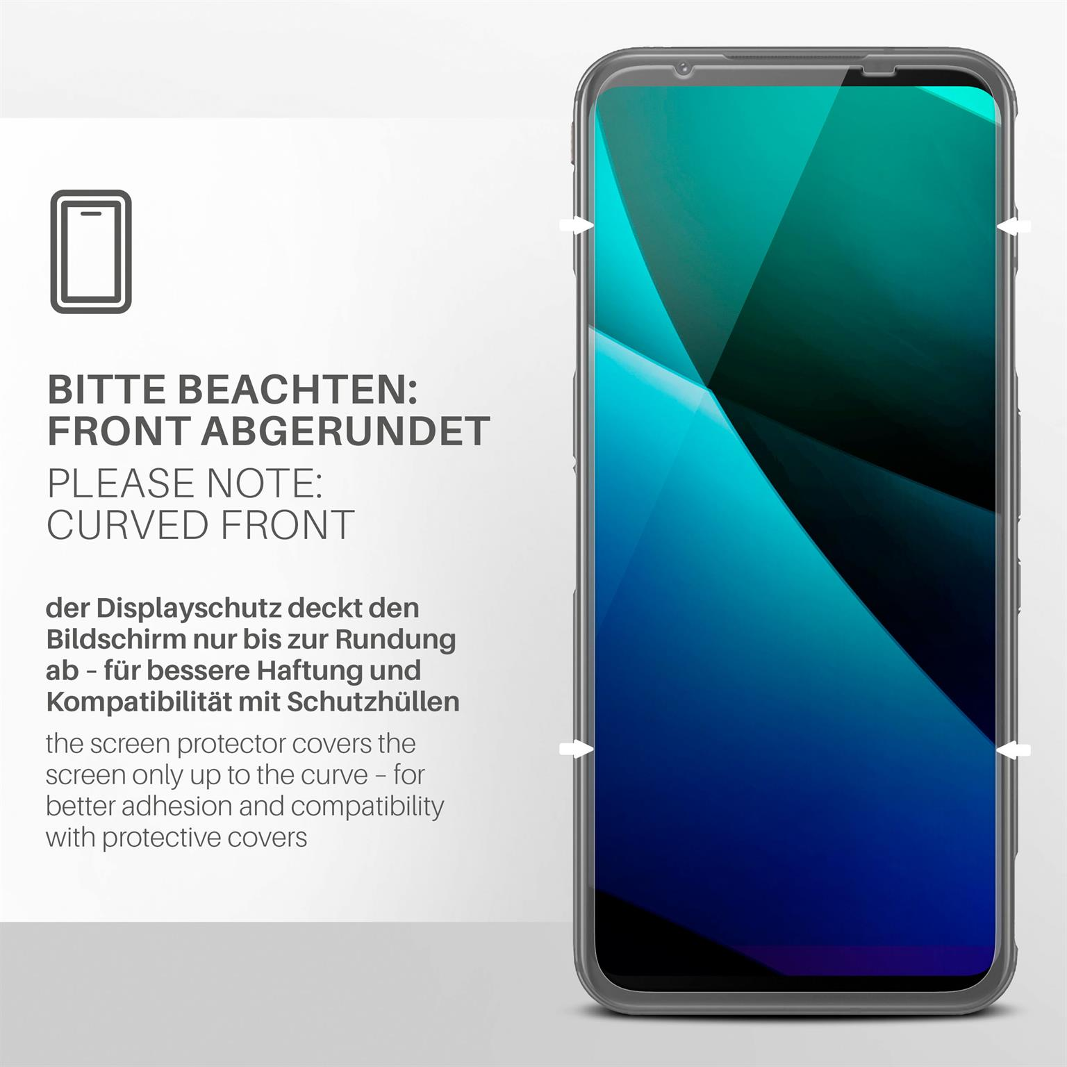 Ein Telefon mit angebrachter Displayschutzfolie mit abgerundeten Kanten.