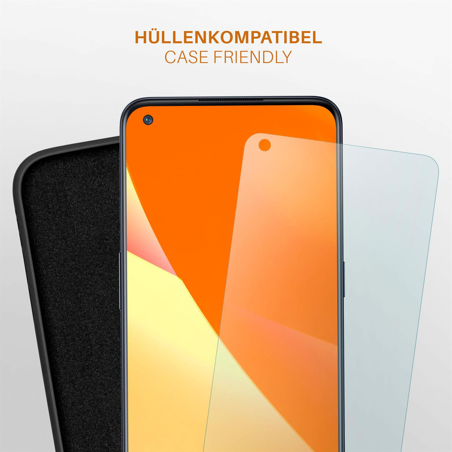 Hände halten ein Telefon mit einem lächelnden älteren Mann. Text: Kristallklare Sicht, perfekte Farbrillanz.