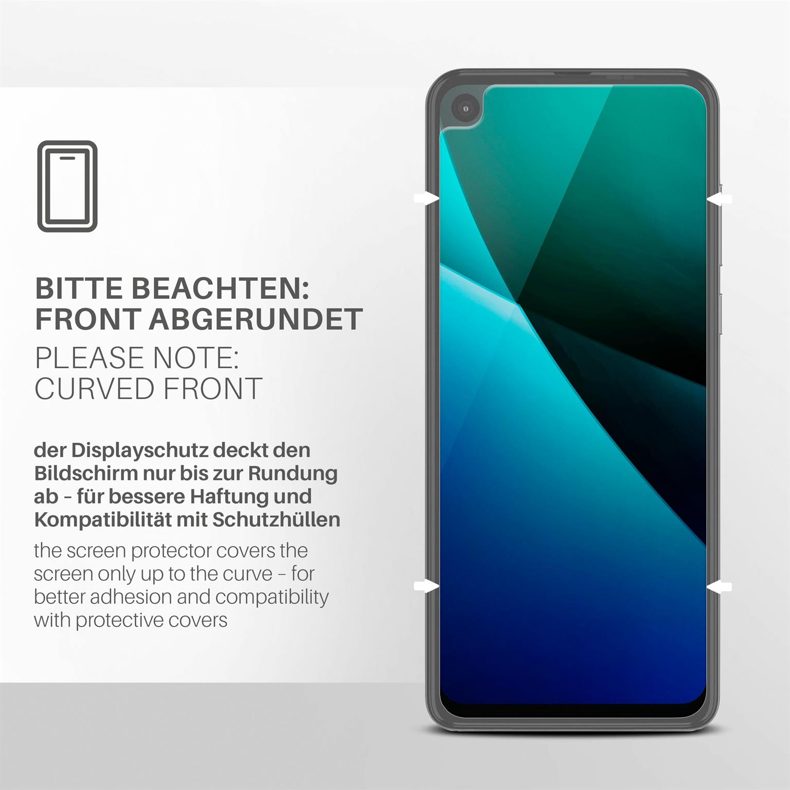 Smartphone mit blauem Farbverlauf. Text: 'Curved Front'.