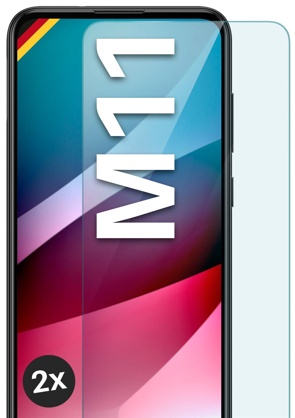 Samsung Schutzfolie, 2x Panzerglas MOEX Galaxy M11) Schutzglas(für klar -