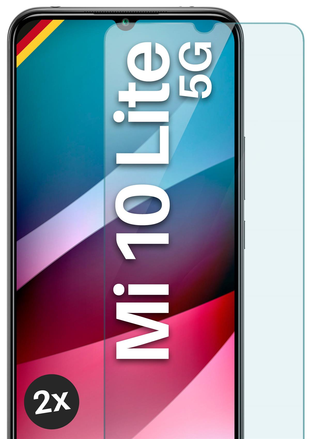 MOEX 2x Panzerglas Schutzfolie, klar Xiaomi - 5G) Mi Lite Schutzglas(für 10