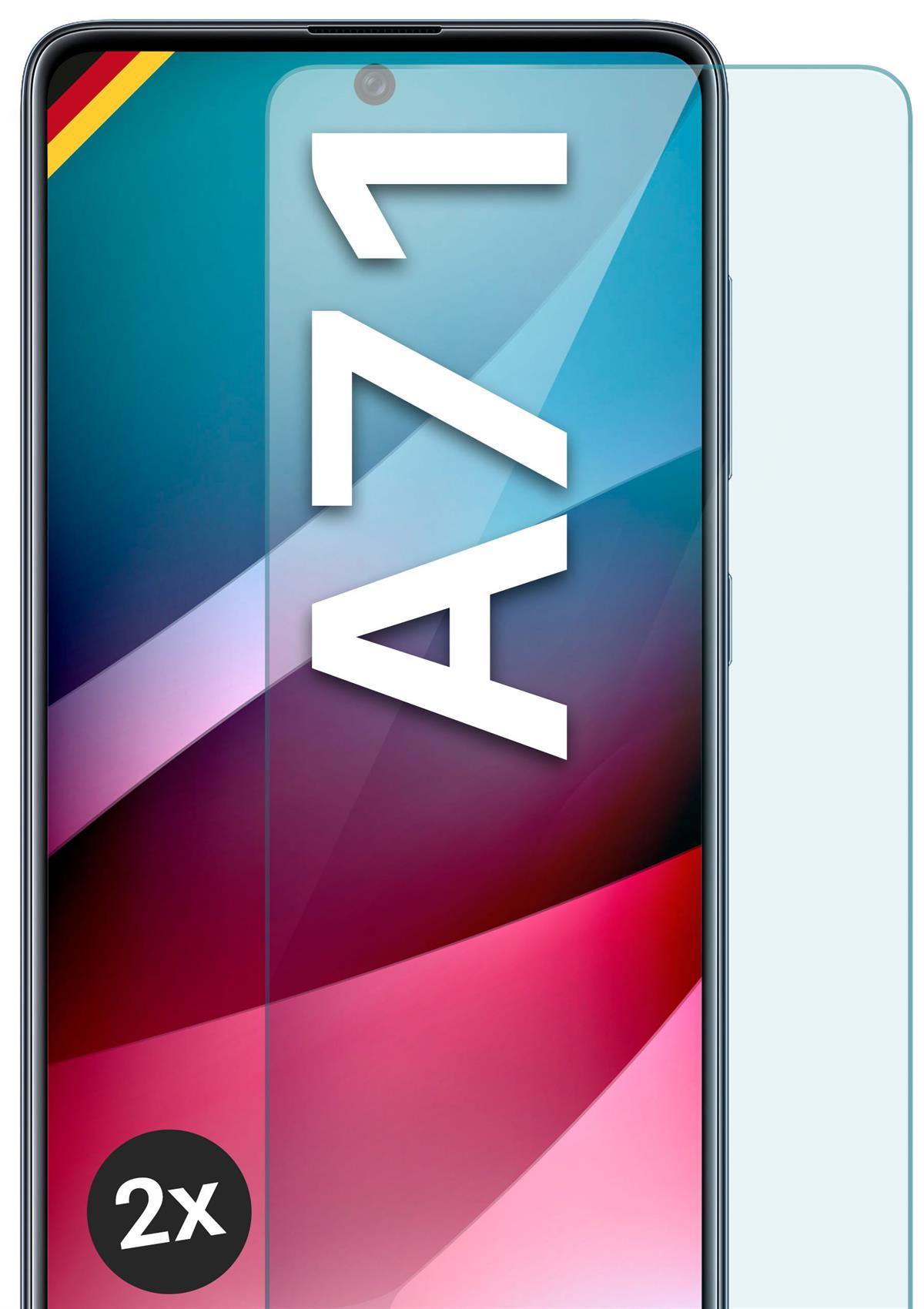 Telefon mit Displayschutz. A71 Text sichtbar. 2x Zeichen.