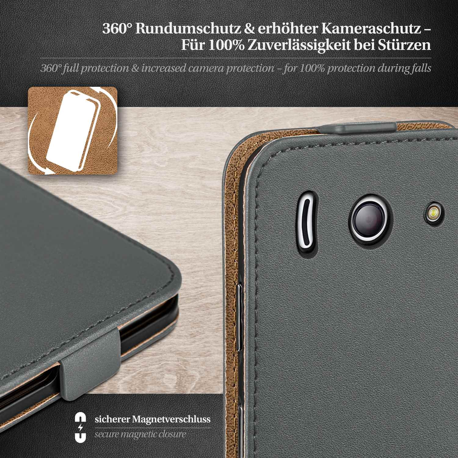 MOEX Flip Case, Flip Y300, Ascend Huawei, Anthracite-Gray Cover