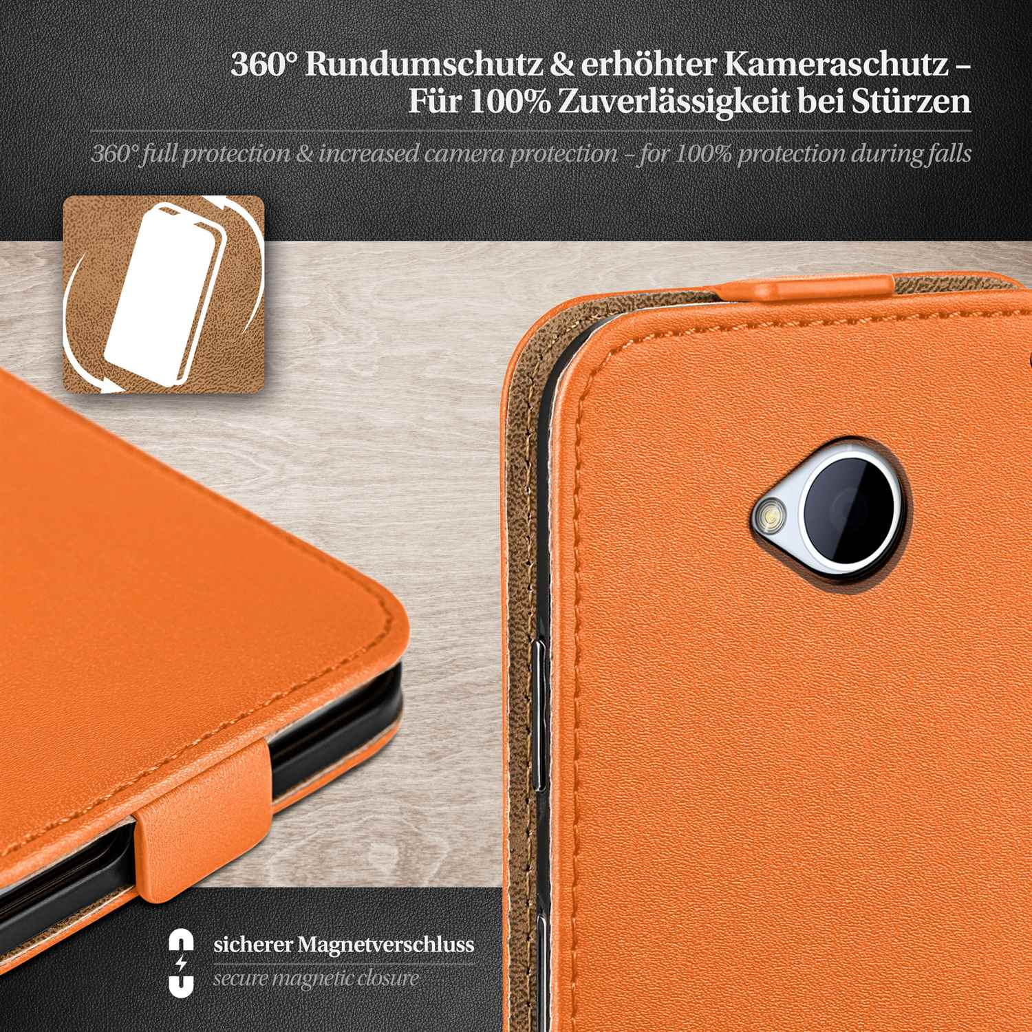 HTC, Case, Flip MOEX M7, Cover, Flip One Canyon-Orange