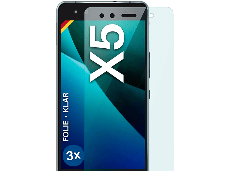 MOEX 3x Schutzfolie, klar Displayschutz(für BQ Aquaris X5)