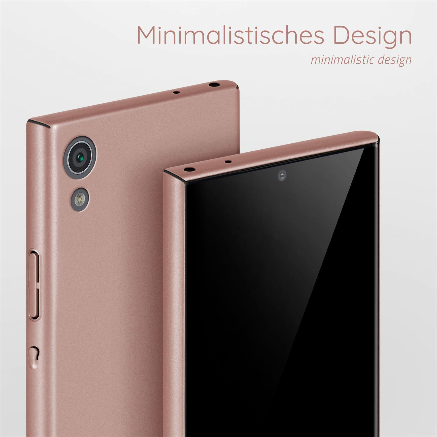 Zwei Telefone, roségoldene Farbe. Eines im Fokus, das andere unscharf im Hintergrund.
