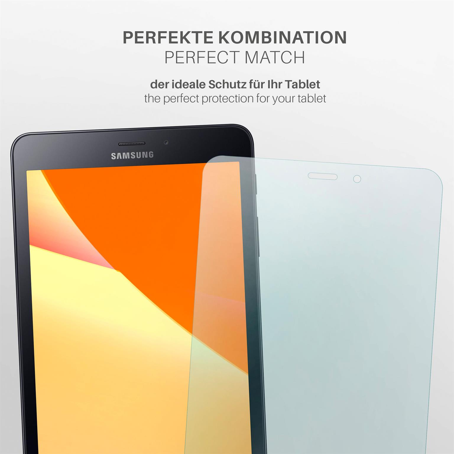 Tablet mit angebrachter Displayschutzfolie. Transparenter Schutz und Tablet sichtbar.