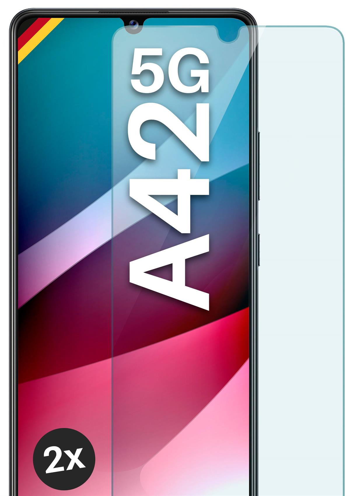 Galaxy Schutzfolie, - MOEX 5G) 2x Schutzglas(für Samsung A42 Panzerglas klar