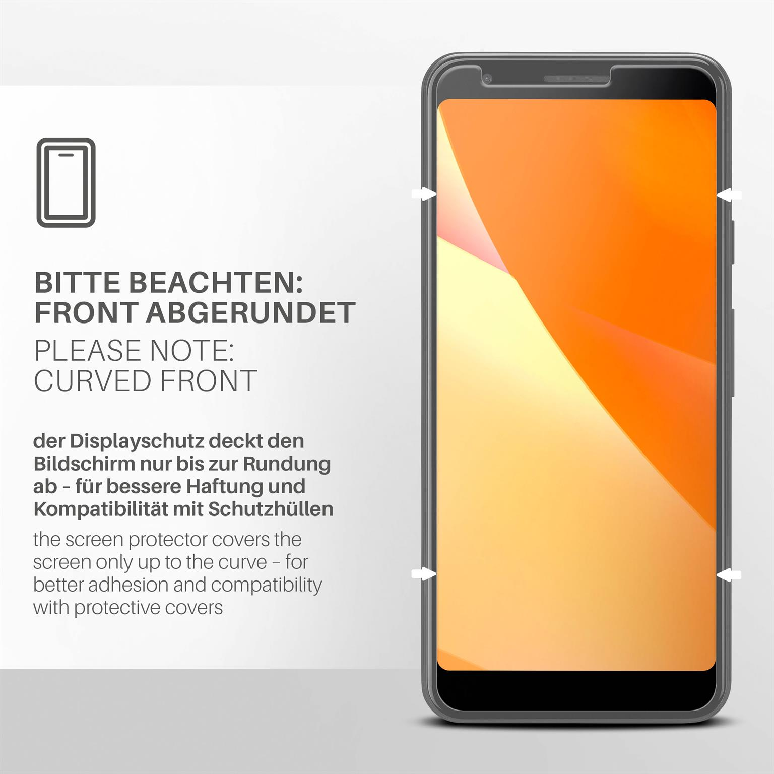 Ein Telefon mit gebogenem Frontbildschirm und aufgebrachter Displayschutzfolie.