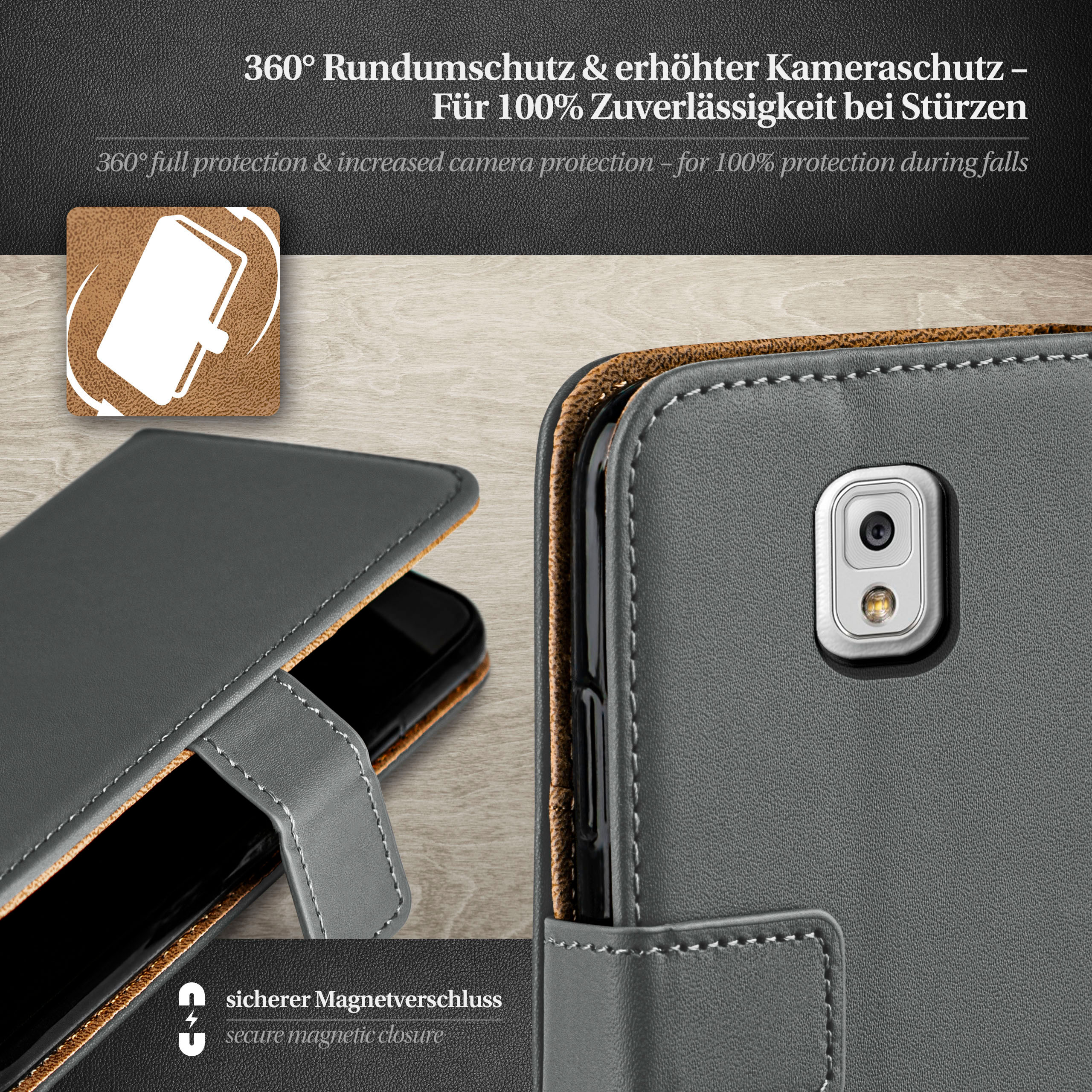 Bookcover, Note Case, Book MOEX Anthracite-Gray 3, Samsung, Galaxy