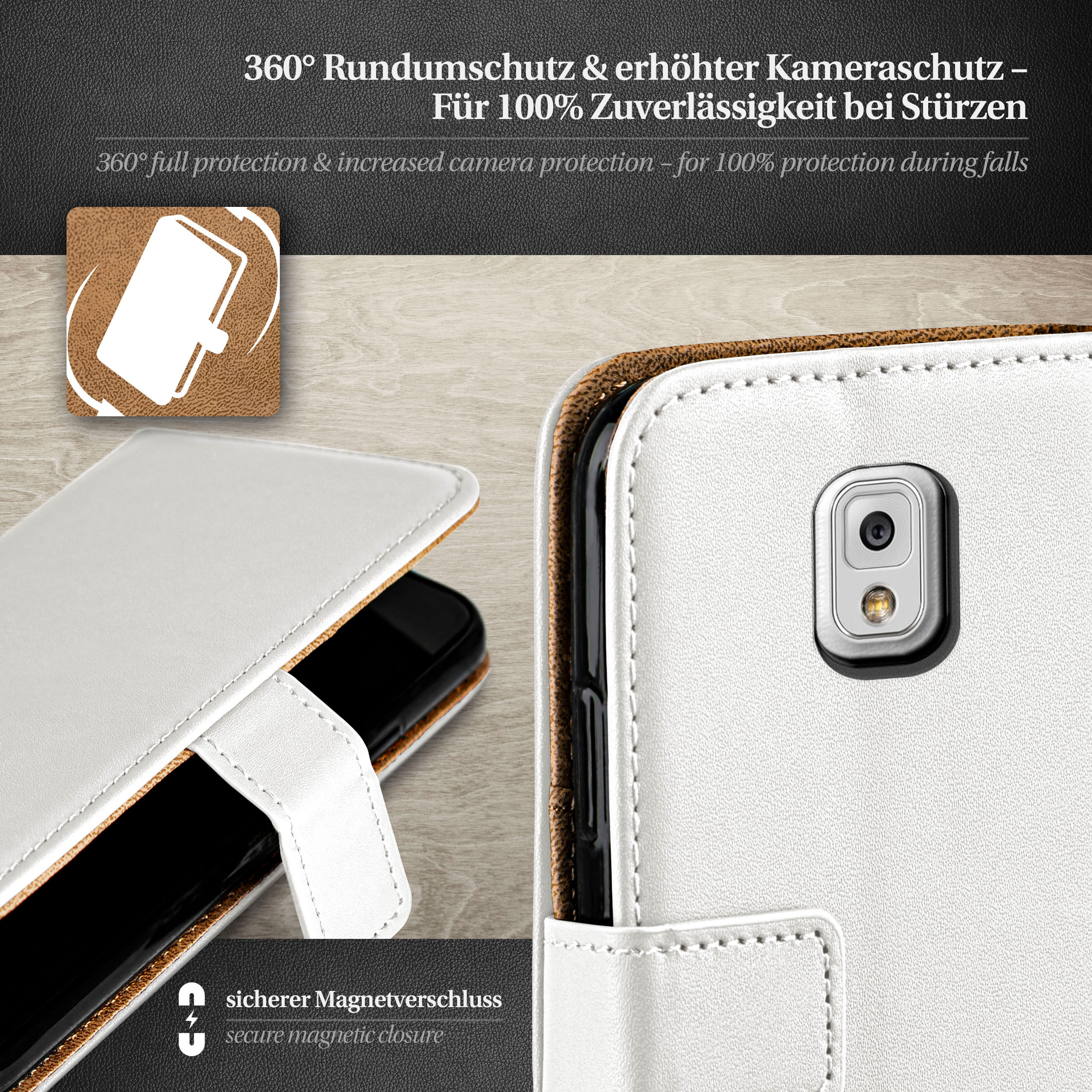 Book Samsung, 3, Case, MOEX Bookcover, Note Pearl-White Galaxy