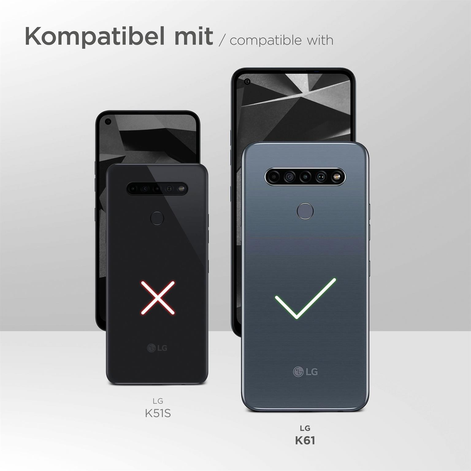 Zwei LG-Telefone, eines mit rotem X markiert, das andere mit grünem Haken, mit Text.