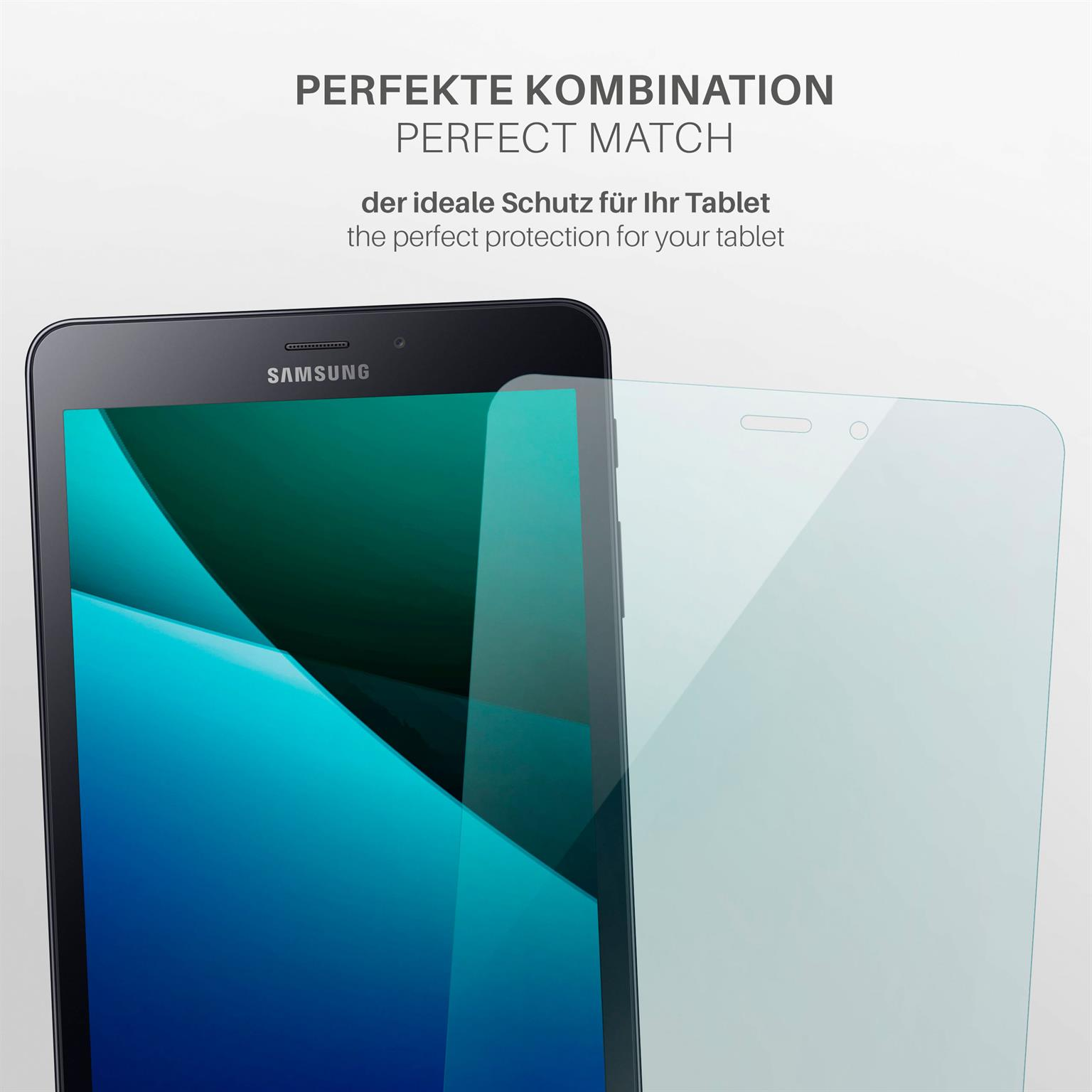 Ein Tablet mit Bildschirm und Displayschutz. Der Hintergrund ist weiß.