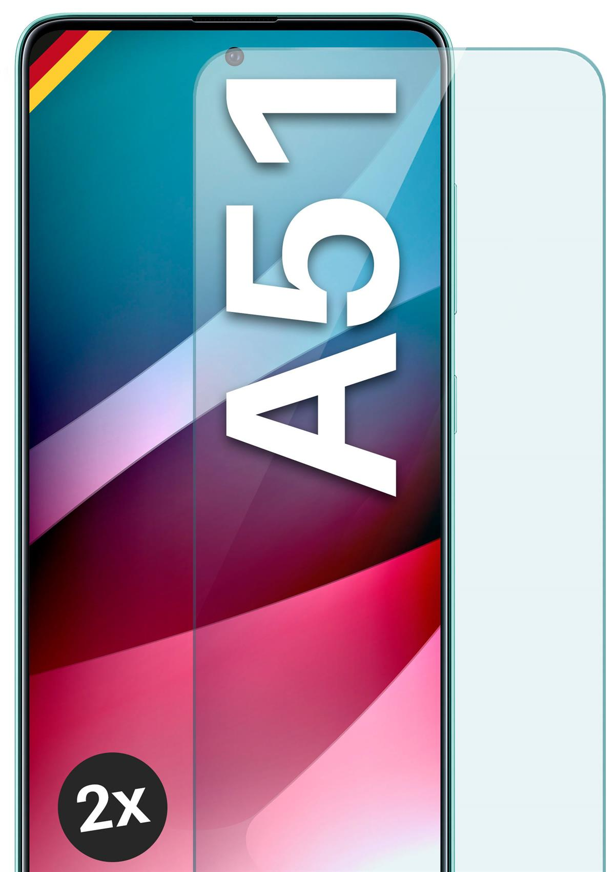 - klar Schutzfolie, Samsung Schutzglas(für A51) Panzerglas MOEX 2x Galaxy